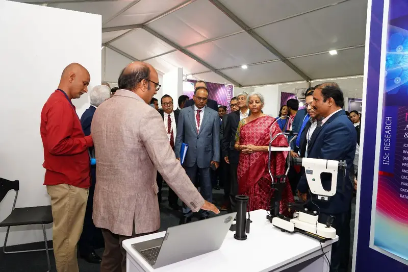 Demonstrating 'Nayana' -- AI based eyecare to Hon. Minister of Finance, Smt. Nirmala Seetharaman at the S20 Summit.